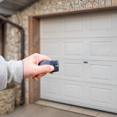 Tuscaloosa security key fob pointing to a garage door